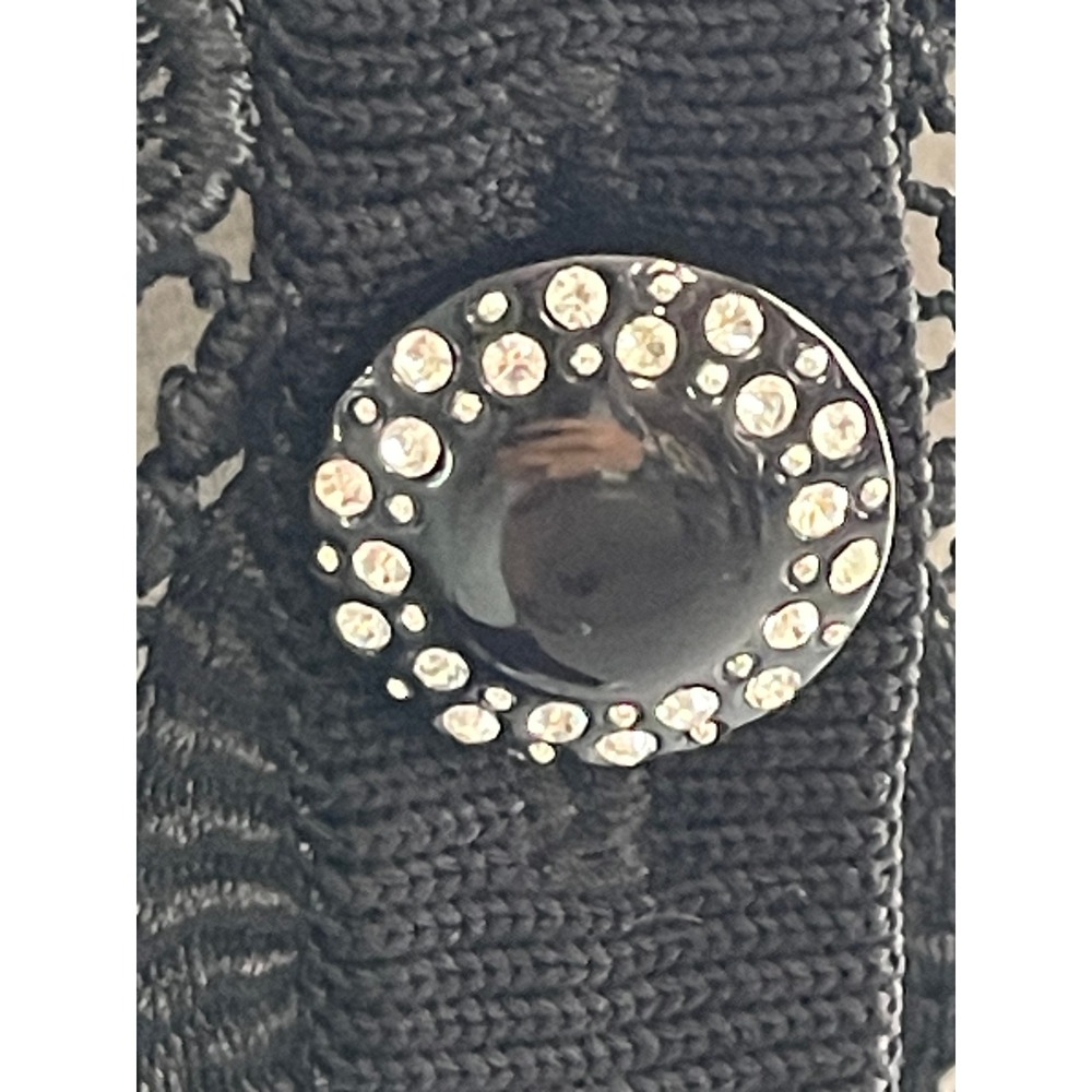 Exclusively Misook Petite Small Black Crochet Cardigan Rhinestone Button Jacket - Picture 5 of 9